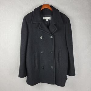 Liz Claiborne Womens Pea Coat 14 Black Wool Double Breasted Outerwear Winter